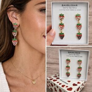 BaubleBar Strawberry Dangle Earrings Berry Dip Bliss NIB Cute Gold Pink